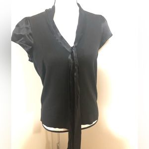 Ann Taylor Black Top with a Satin Cap Sleeves